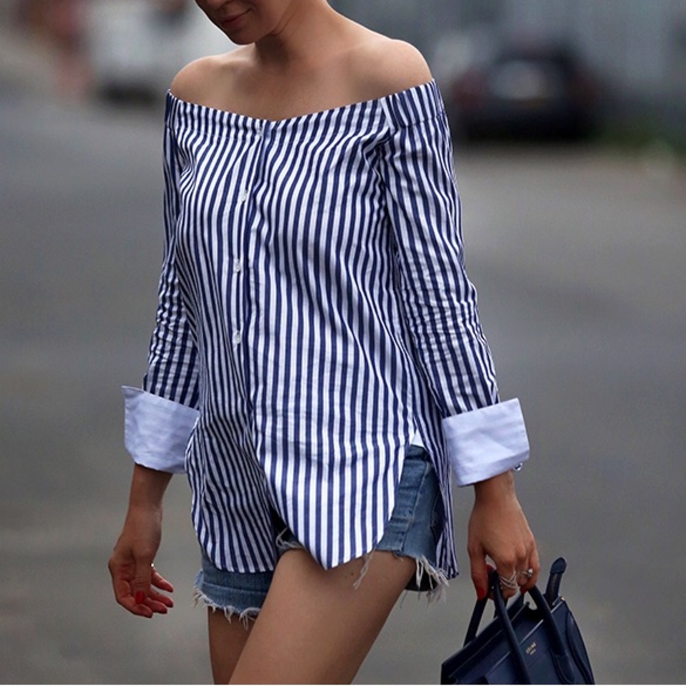 RAG & BONE striped off the shoulder top size small
